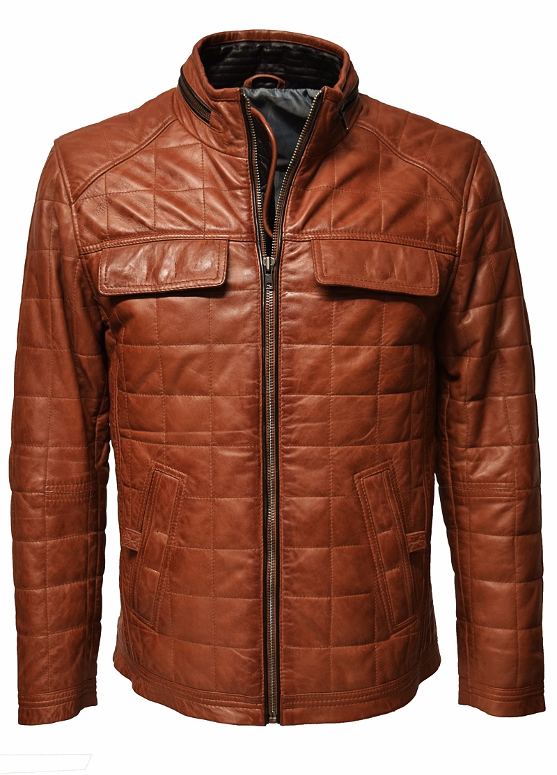 Herren Stepp-Lederjacke Colin washed Dunkelcognac