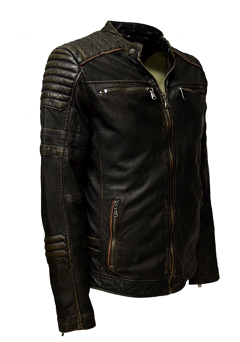 Punchball Herren Lederjacke Flex gesteppt washed Charcoal