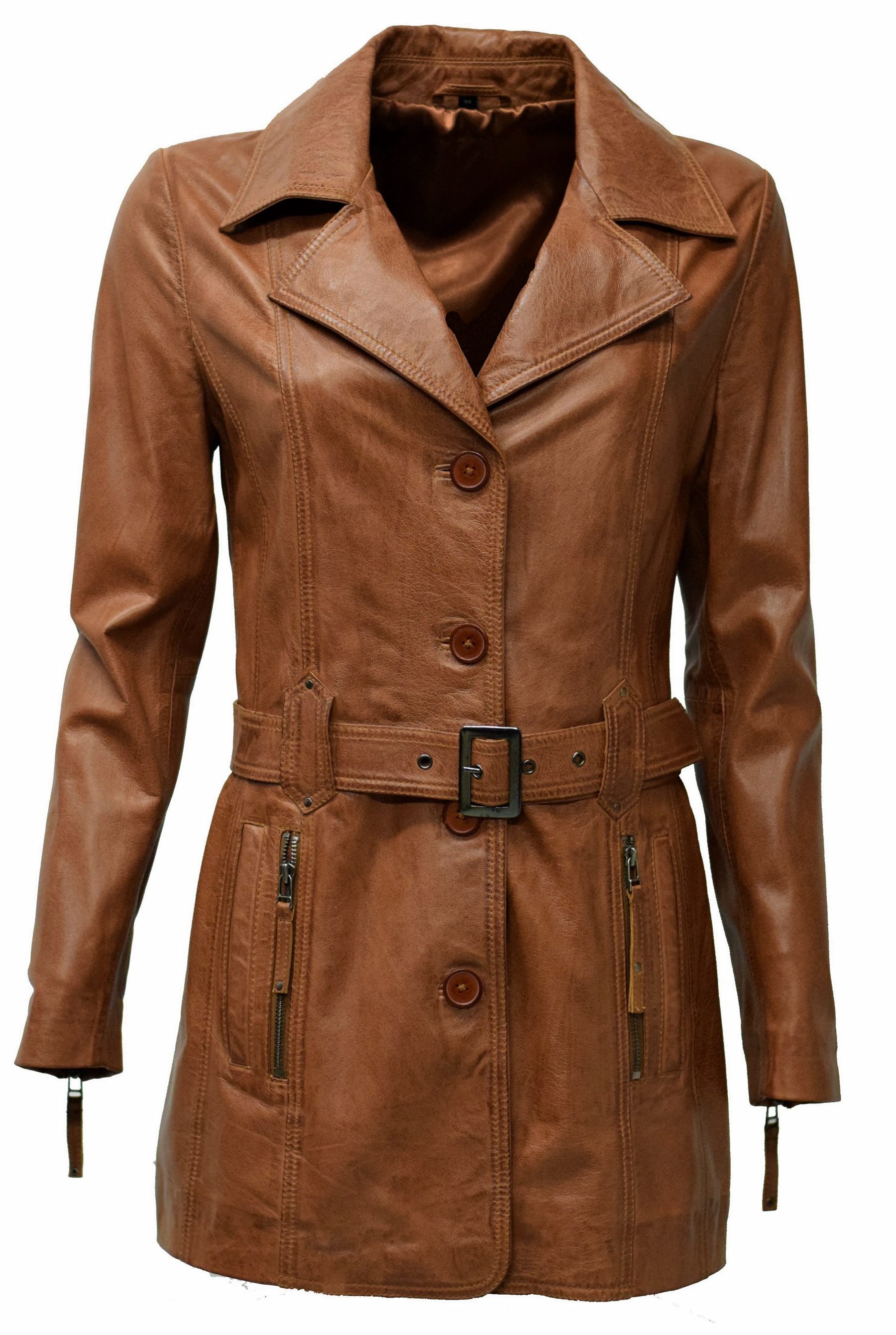 Damen Ledermantel Kaja in washed Cognac