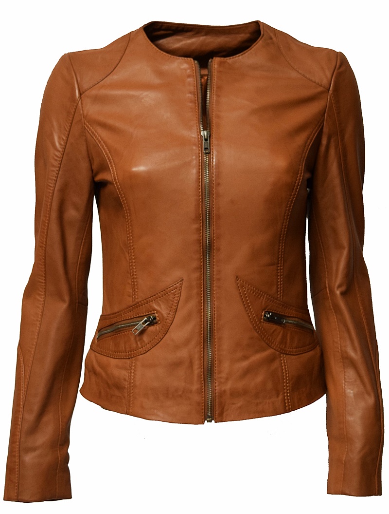 Damen Lederjacke "BEA" in washed Cognac