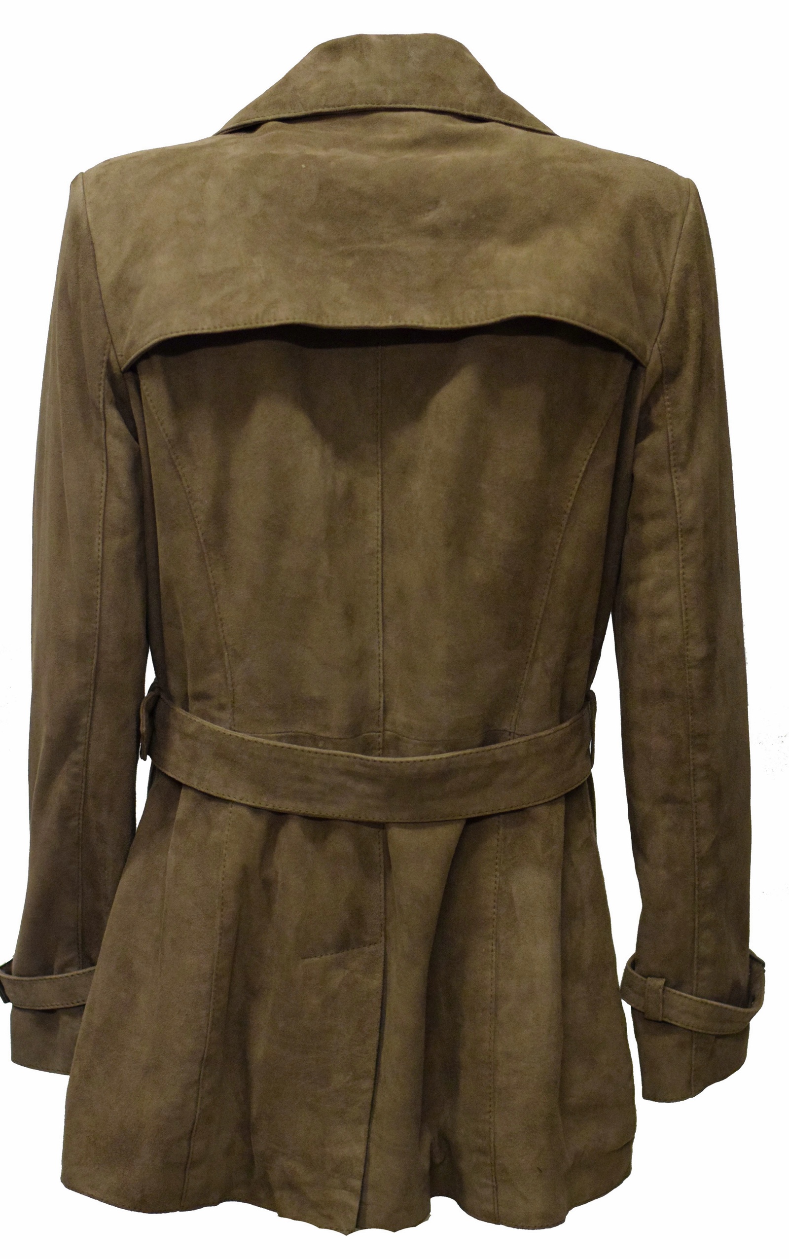 Damen Kurz-Trenchcoat Ledermantel Millu in Schlamm
