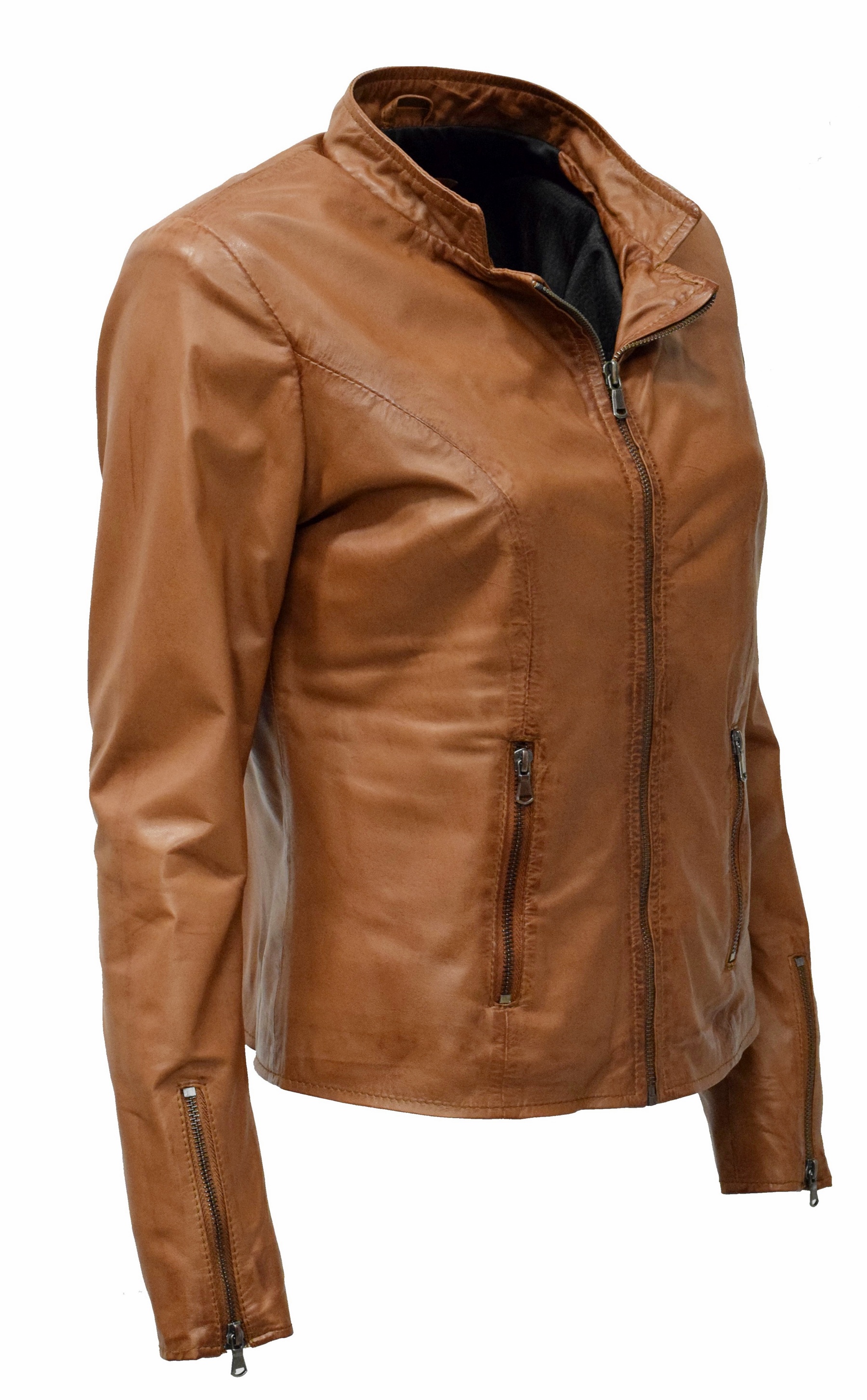 Damen Lederjacke Debby in washed Cognac