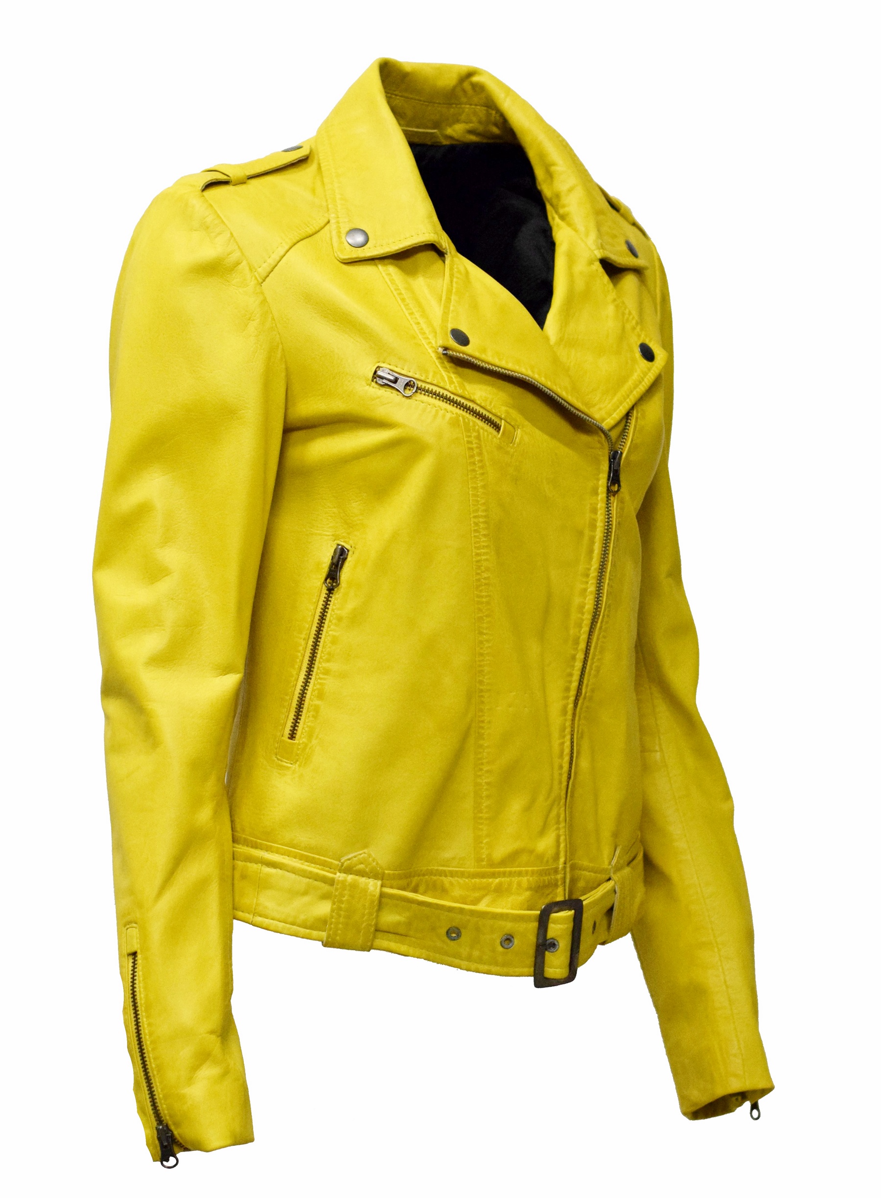 Damen Biker Lederjacke Sumi in washed Gelb
