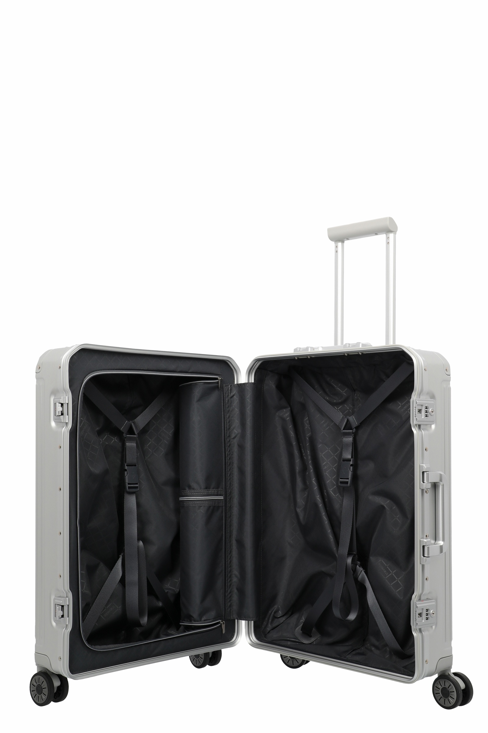 Travelite Aluminium Trolley Next 2.0 M 66 cm mit 4 Rollen Silber