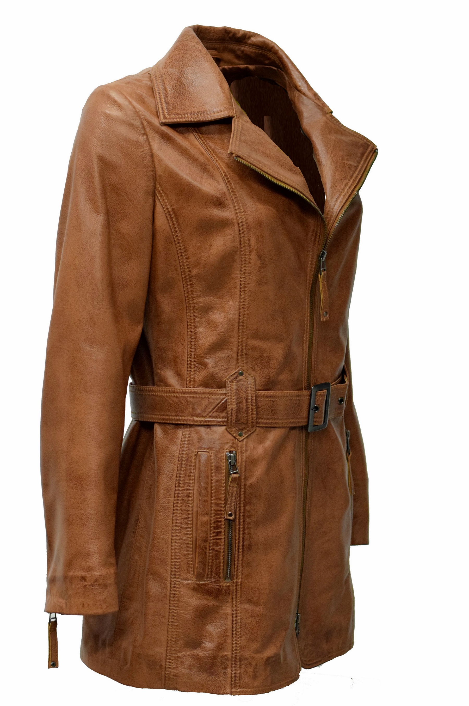 Damen Ledermantel Lara in washed Cognac