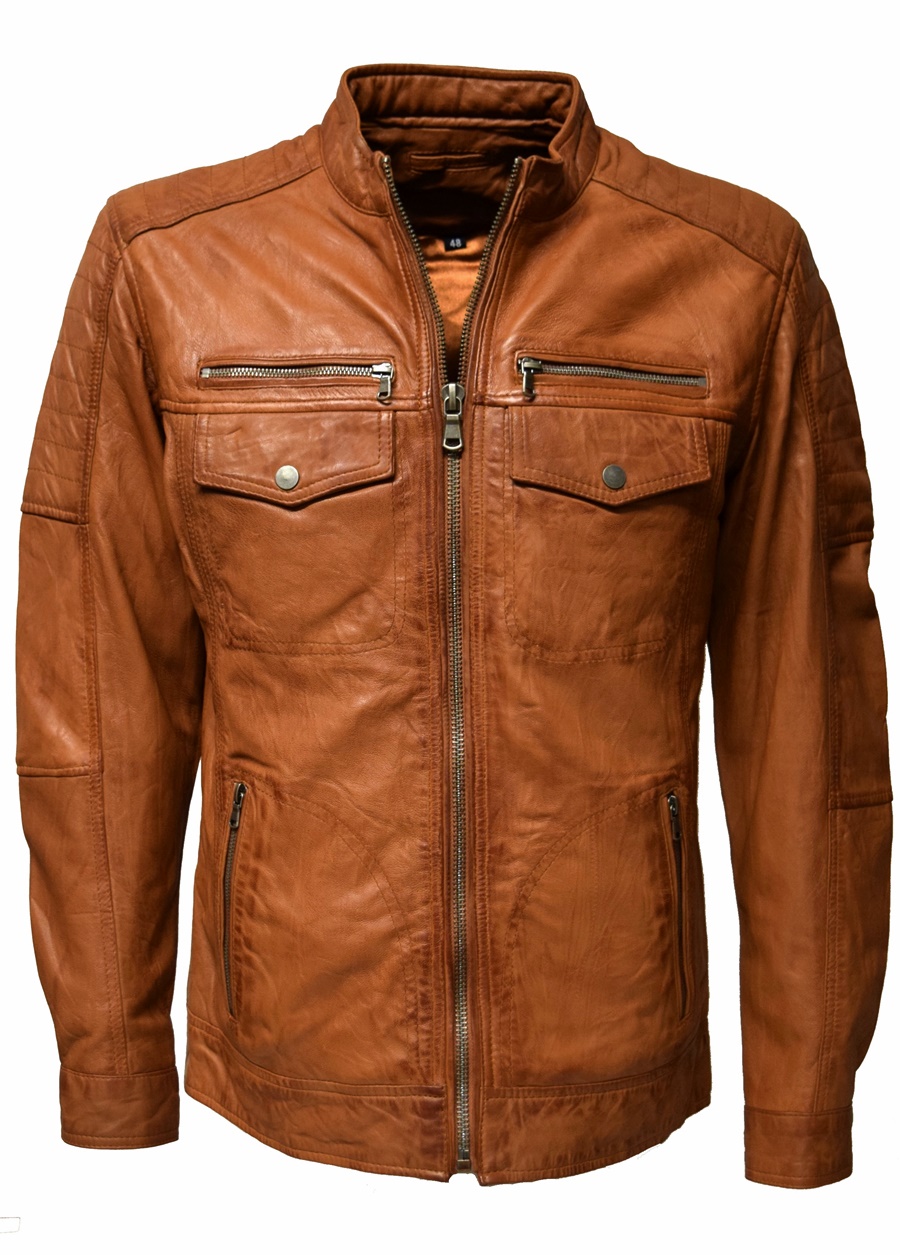 Herren Lederjacke Ray washed Cognac