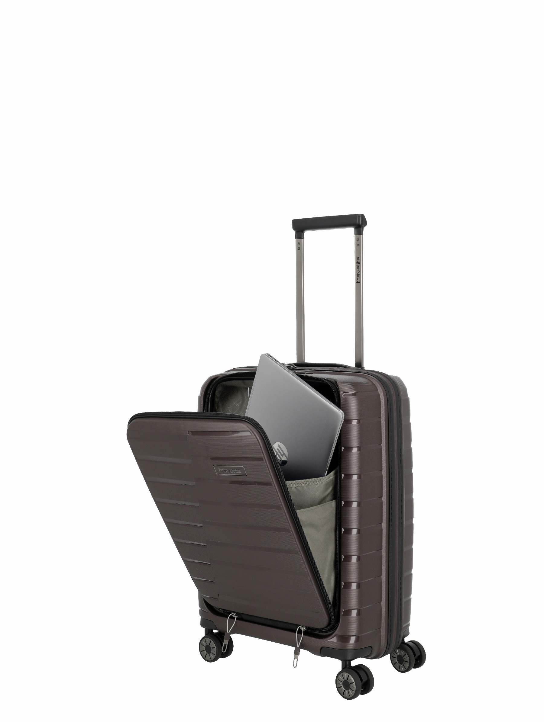 Travelite Koffer Air Base Vortasche 4 Rollen Trolley 55 cm S+ Coffee