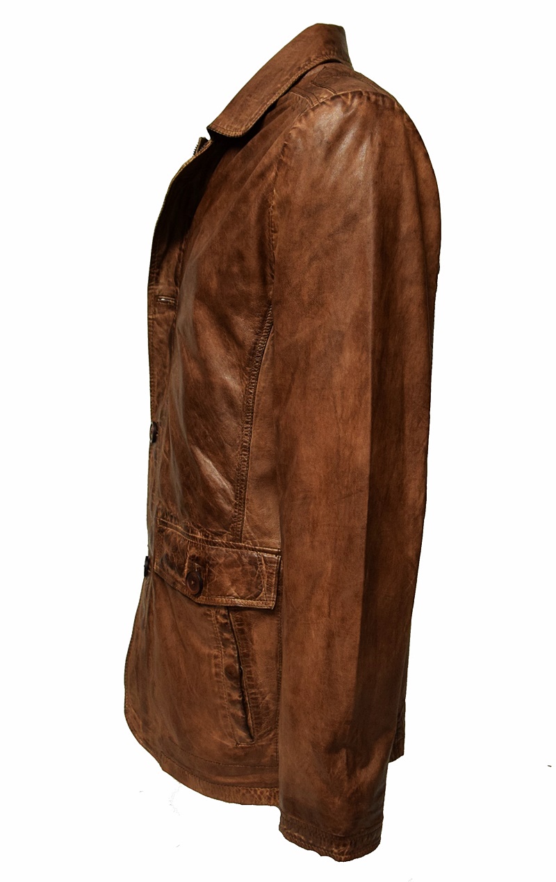 Herren Long Lederjacke Anthony in Dunkelcognac