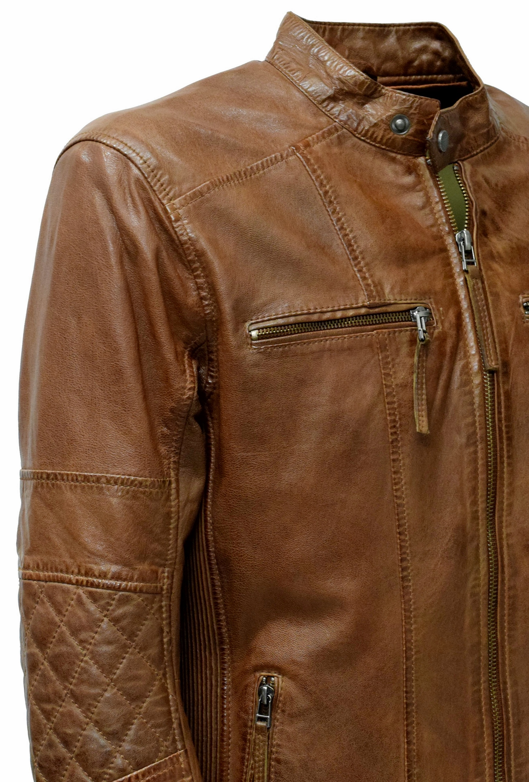 Herren Lederjacke Marco gesteppt in washed Cognac
