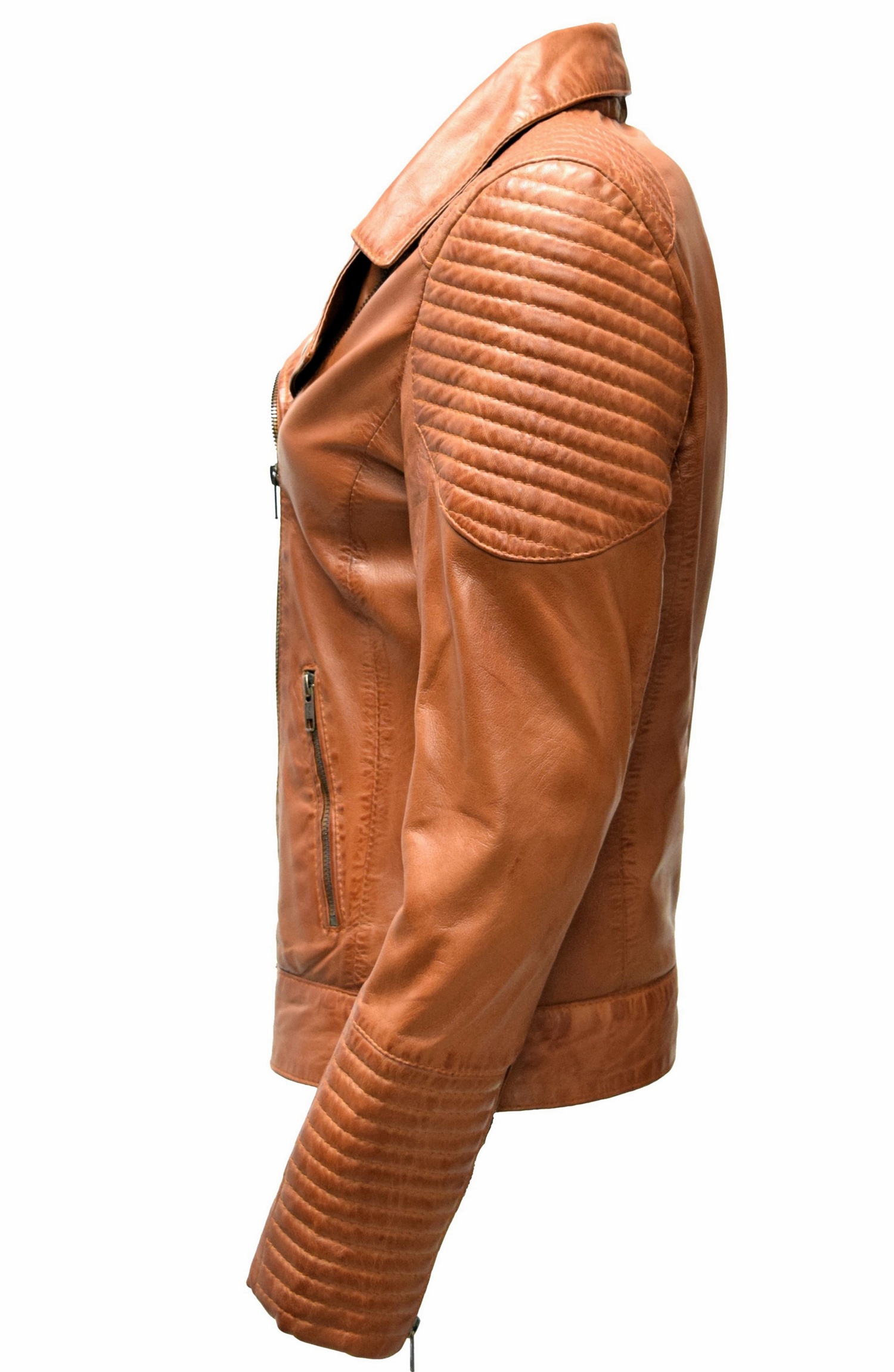 Damen Biker Lederjacke Lola in Cognac Braun