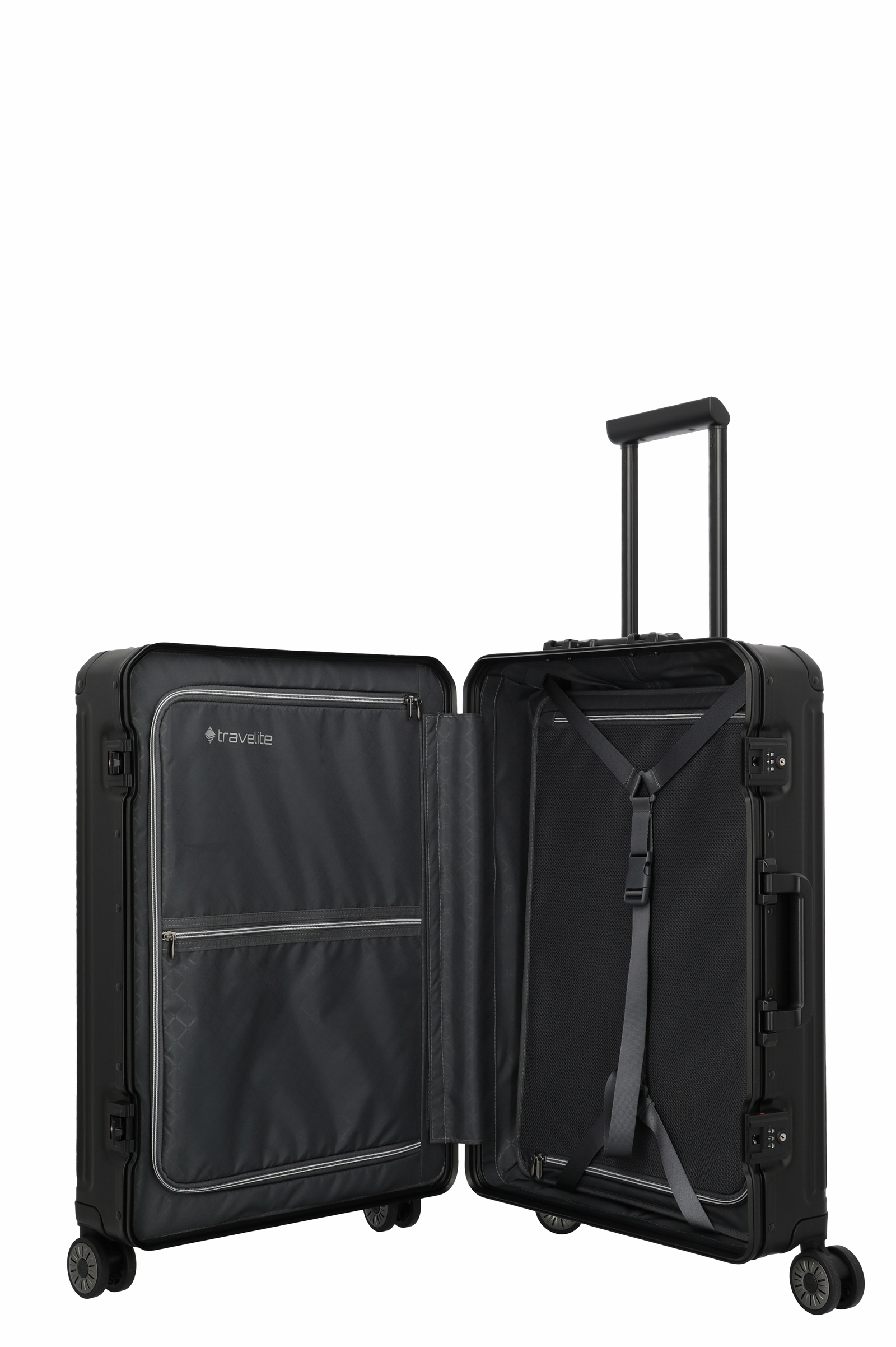 Travelite Aluminium Trolley Next 2.0 M 66 cm mit 4 Rollen Schwarz