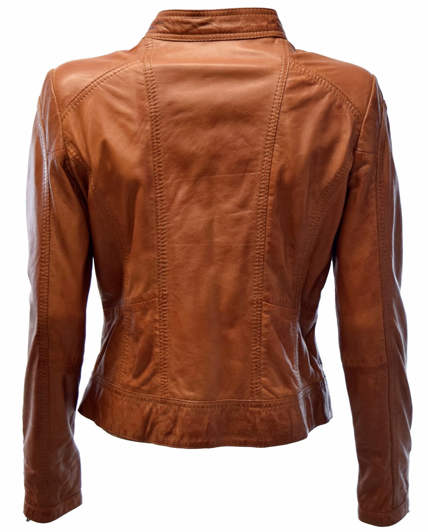 Damen Biker Lederjacke Wiki in washed Cognac Braun