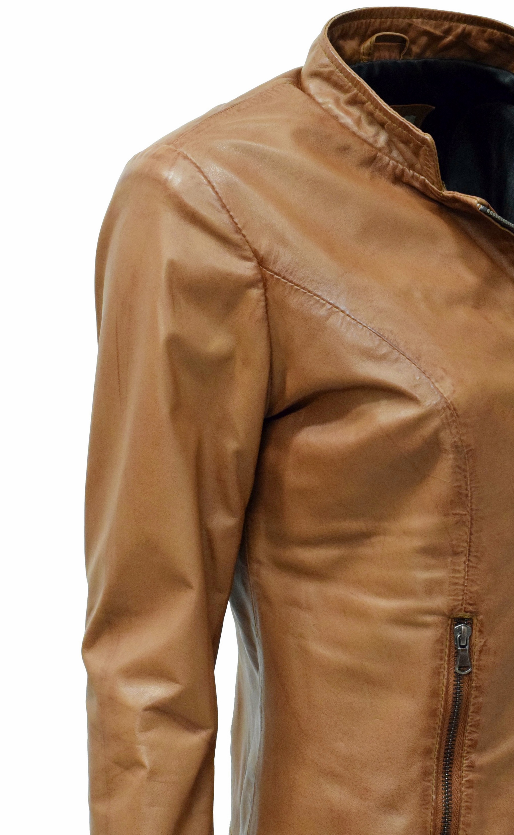 Damen Lederjacke Debby in washed Cognac