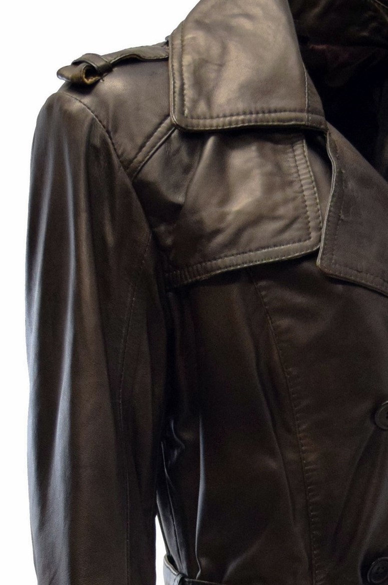 Damen Trenchcoat Ledermantel Tilly in washed Moccabraun