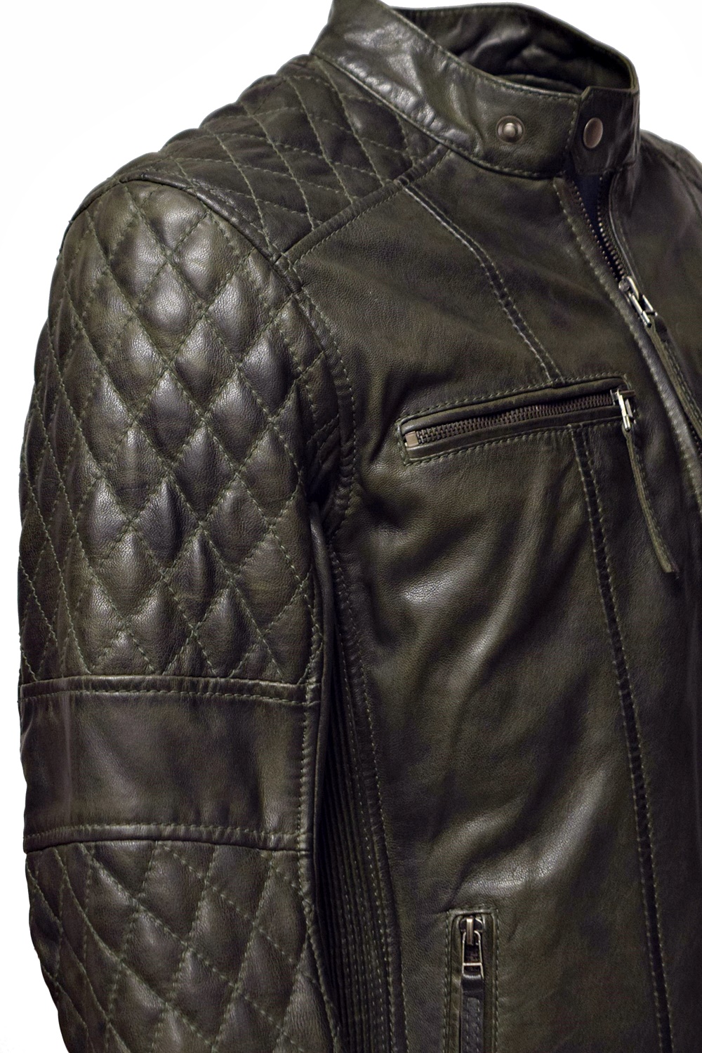 Herren Lederjacke Alex gesteppt in washed Oliv