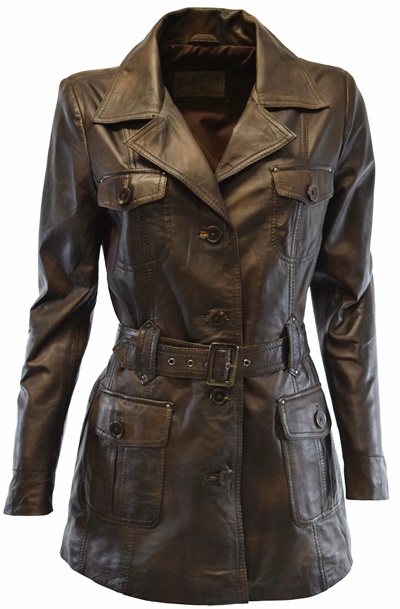 Damen Ledermantel Sabina washed Mocca