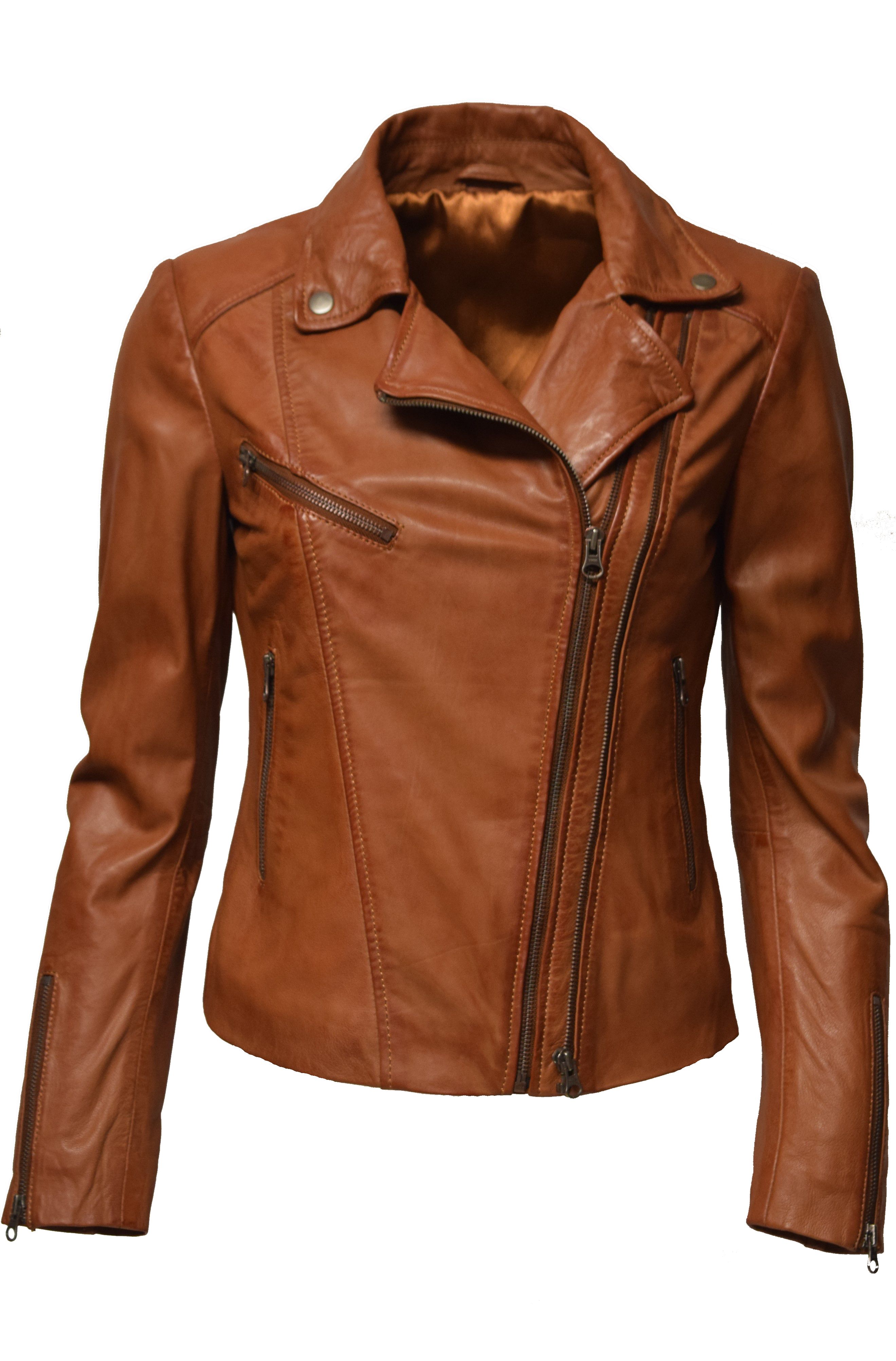 Damen Lederjacke Bebie in washed Dunkelcognac