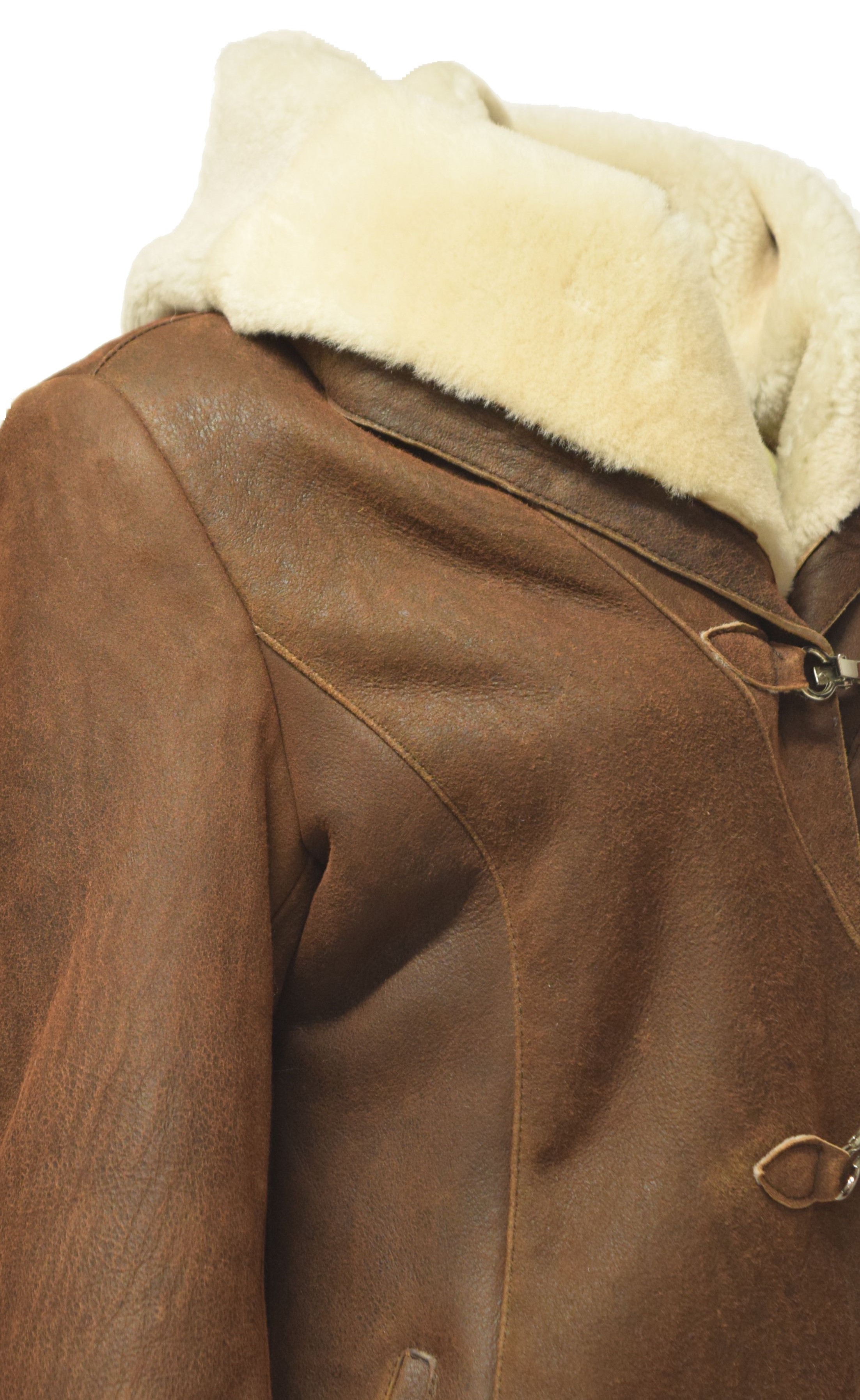 Damen Lammfelljacke Ebba mit Kapuze in Naturbraun