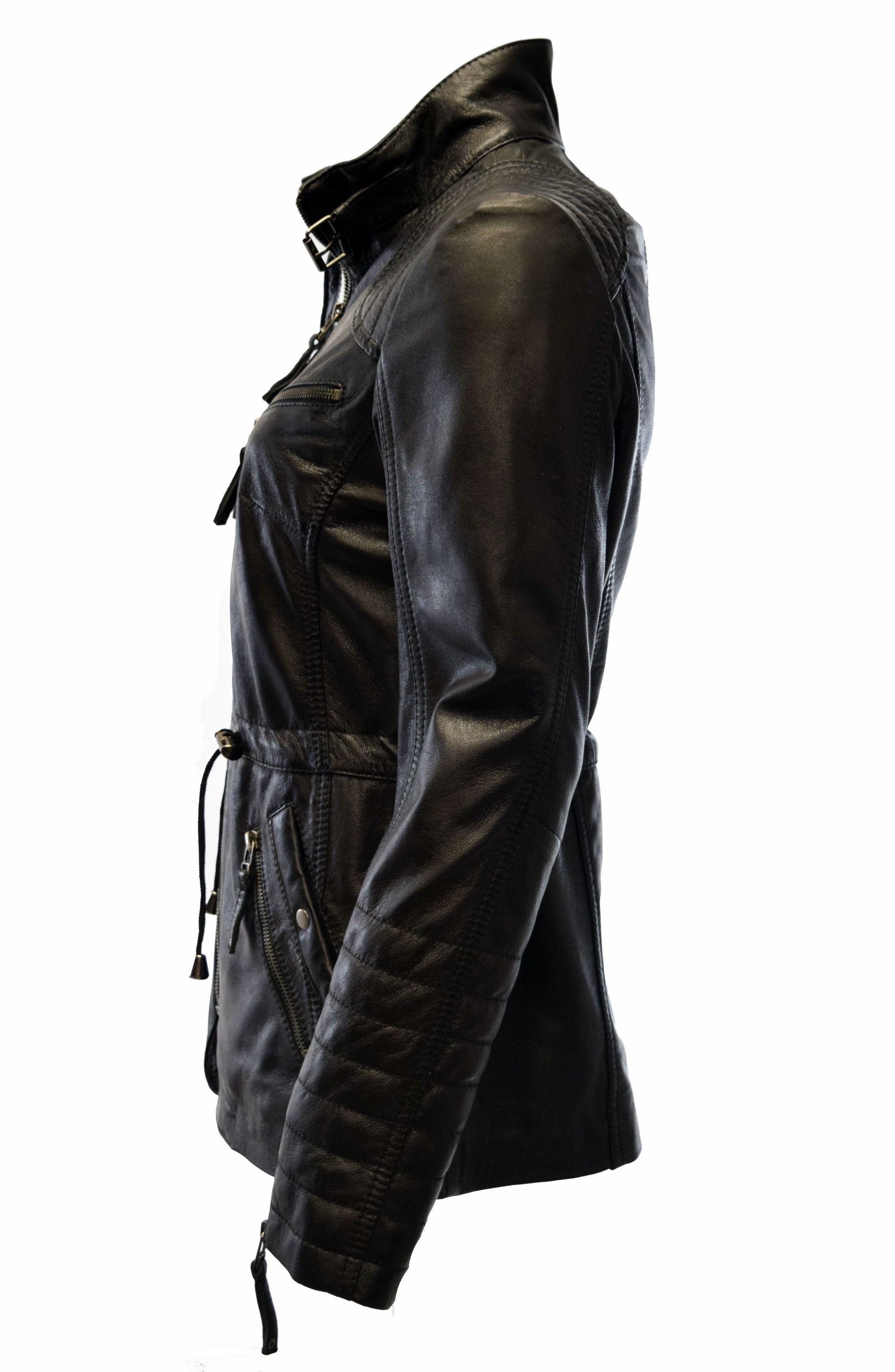 Damen Lederjacke Klara gesteppt washed Schwarz
