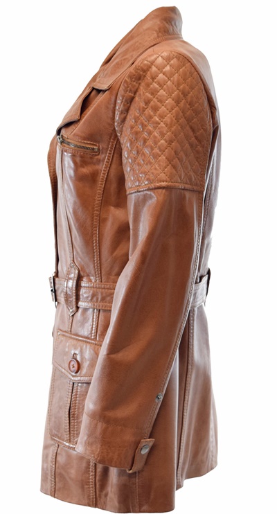 Damen Ledermantel "Miwa" in washed Cognac