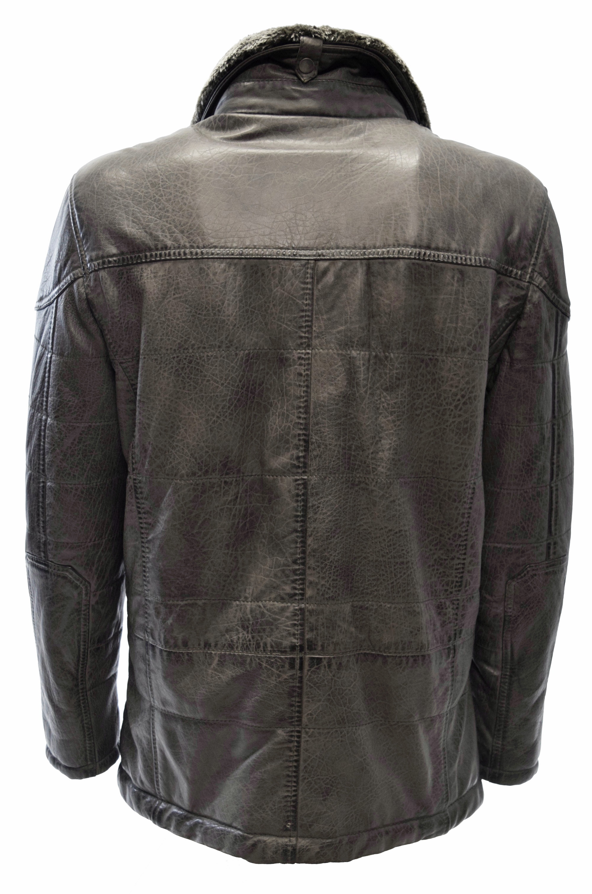 Herren Long Stepp-Lederjacke Sid in bubble Stone Grau