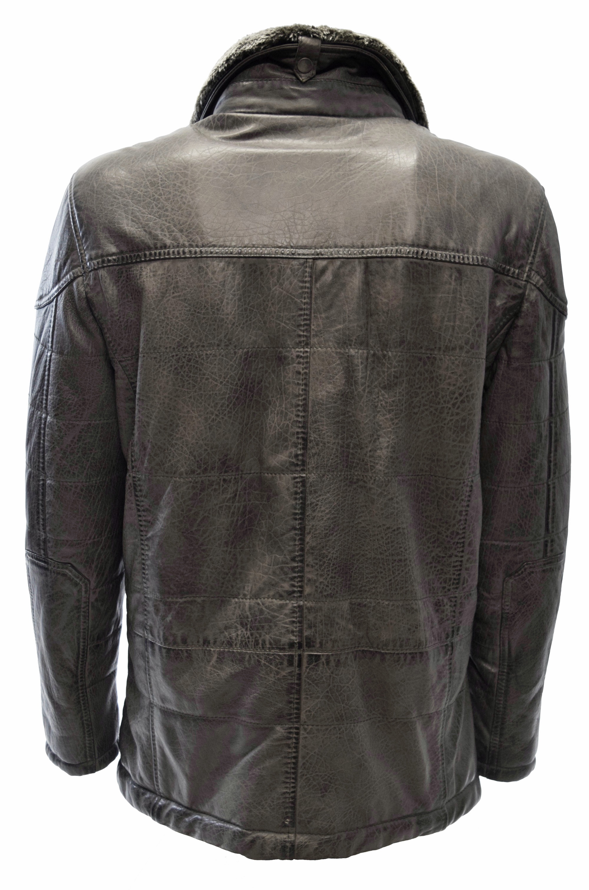 Herren Long Stepp-Lederjacke Sid in bubble Stone Grau