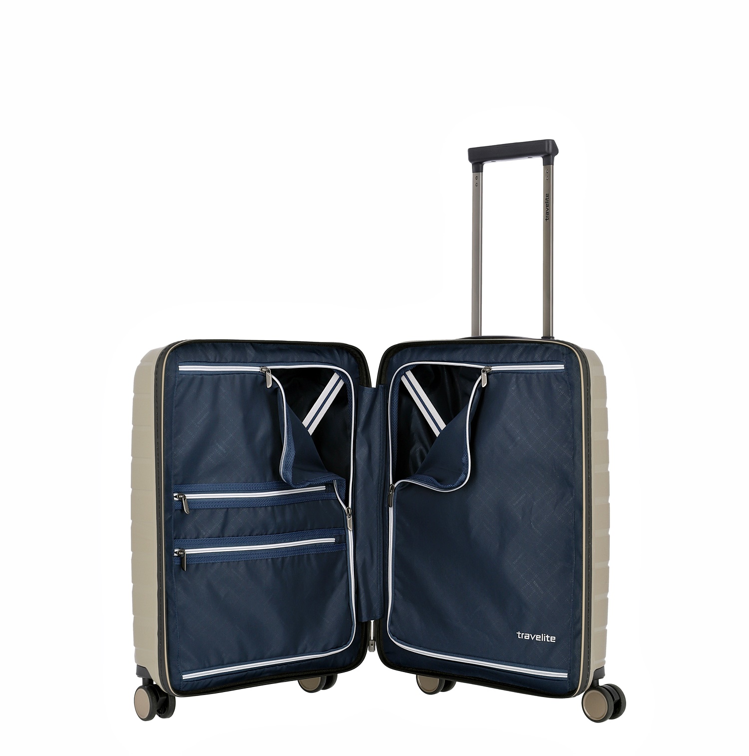 Travelite Koffer Air Base Vortasche 4 Rollen Trolley 55 cm S+ Champagner
