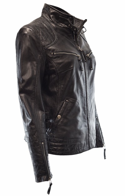 Damen Lederjacke Fily gesteppt washed Schwarz