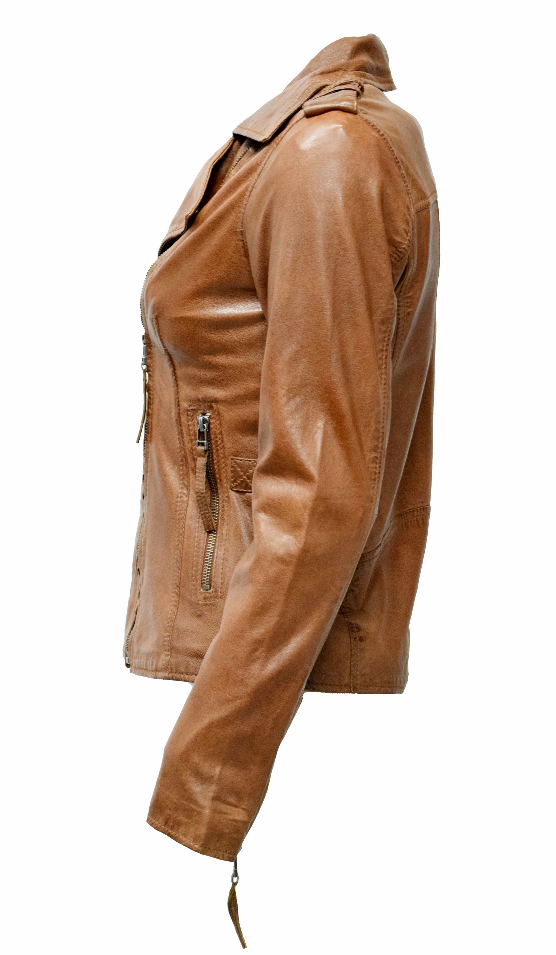 Damen Biker Lederjacke Amalia in washed Cognac