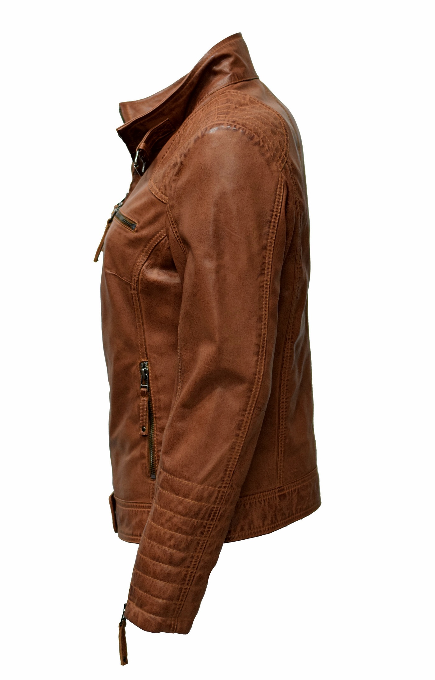 Damen Lederjacke Santa gesteppt washed Cognac