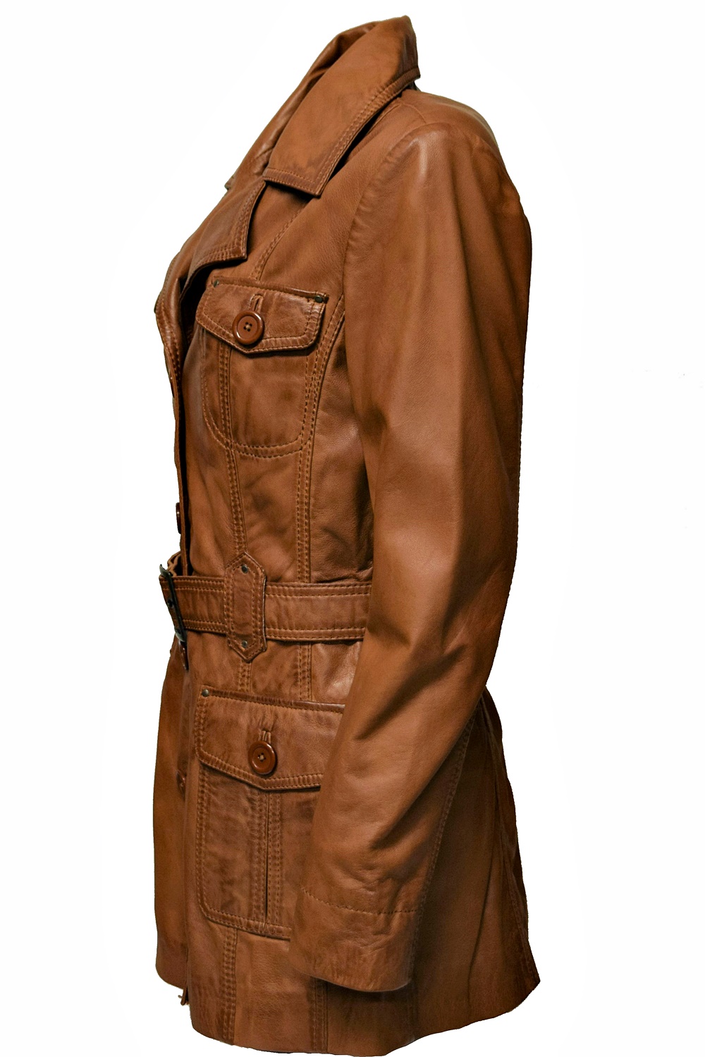 Damen Ledermantel "SABINE" in washed Cognac