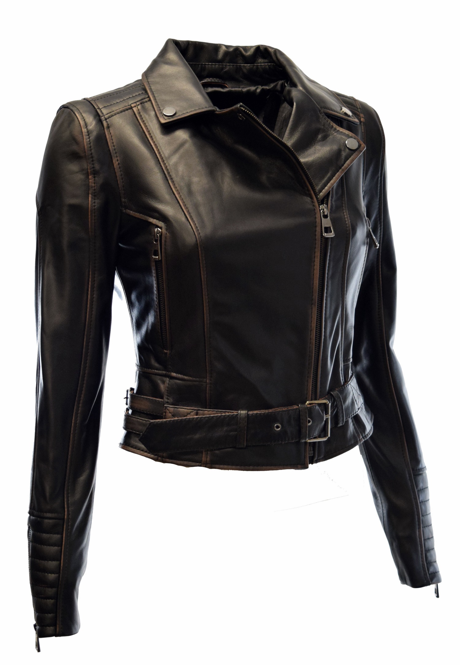Damen Biker Cropped Lederjacke Jenny in alligator Schwarz