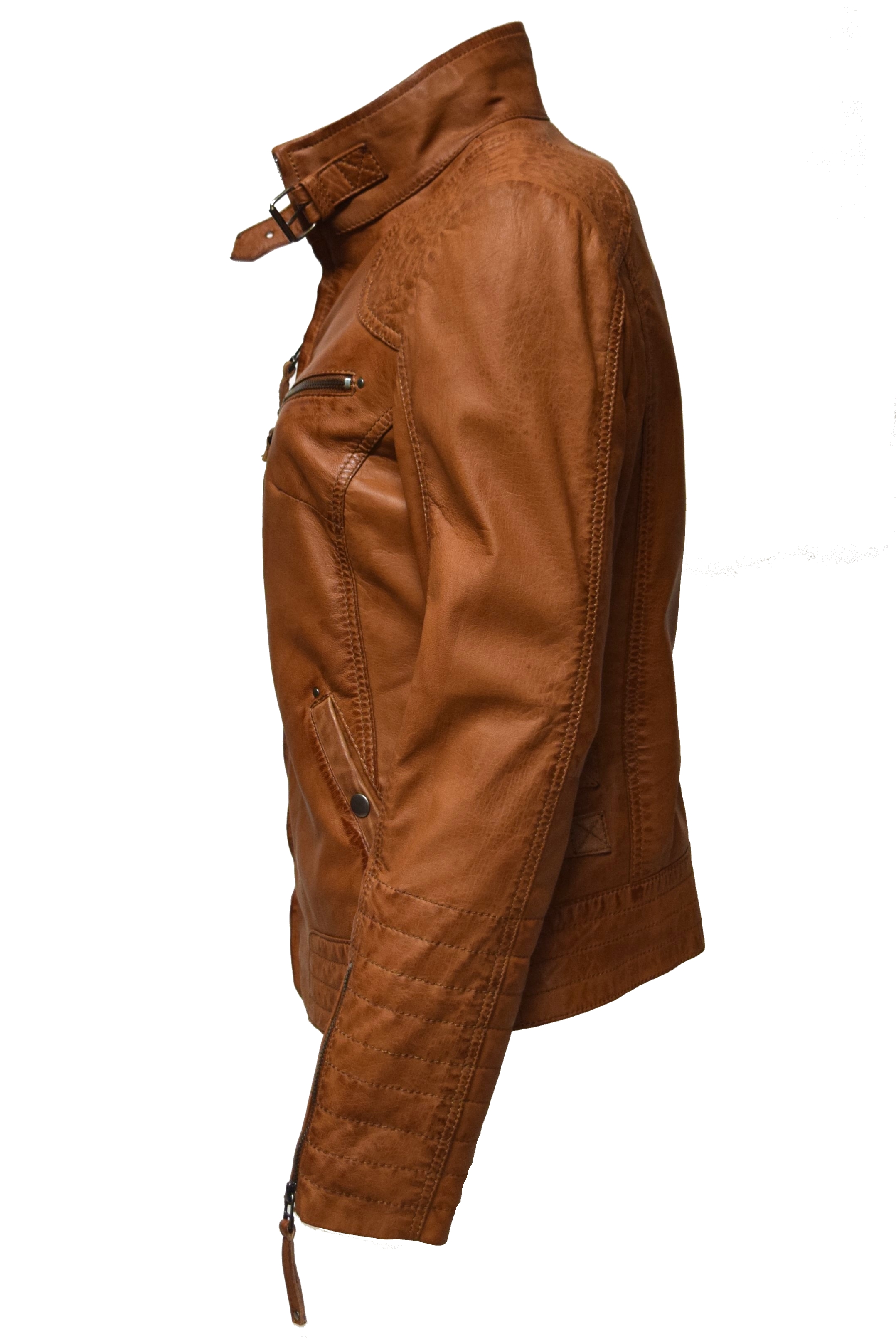 Damen Lederjacke Fily gesteppt washed Cognac Braun