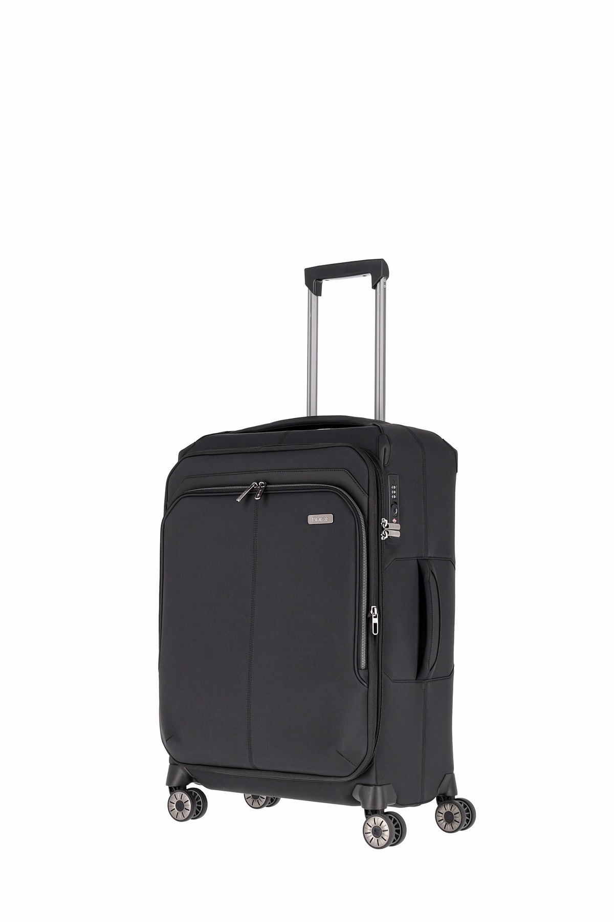 Travelite Priima Trolley Gr. M 68 cm mit 4 Rollen aus Nylon + recyceltem Polyester Schwarz