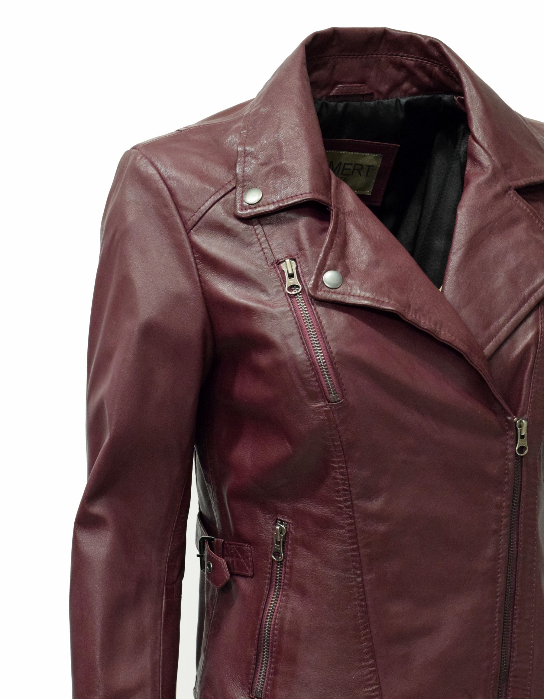 Damen Lederjacke Stella im Biker Stil in Bordorot