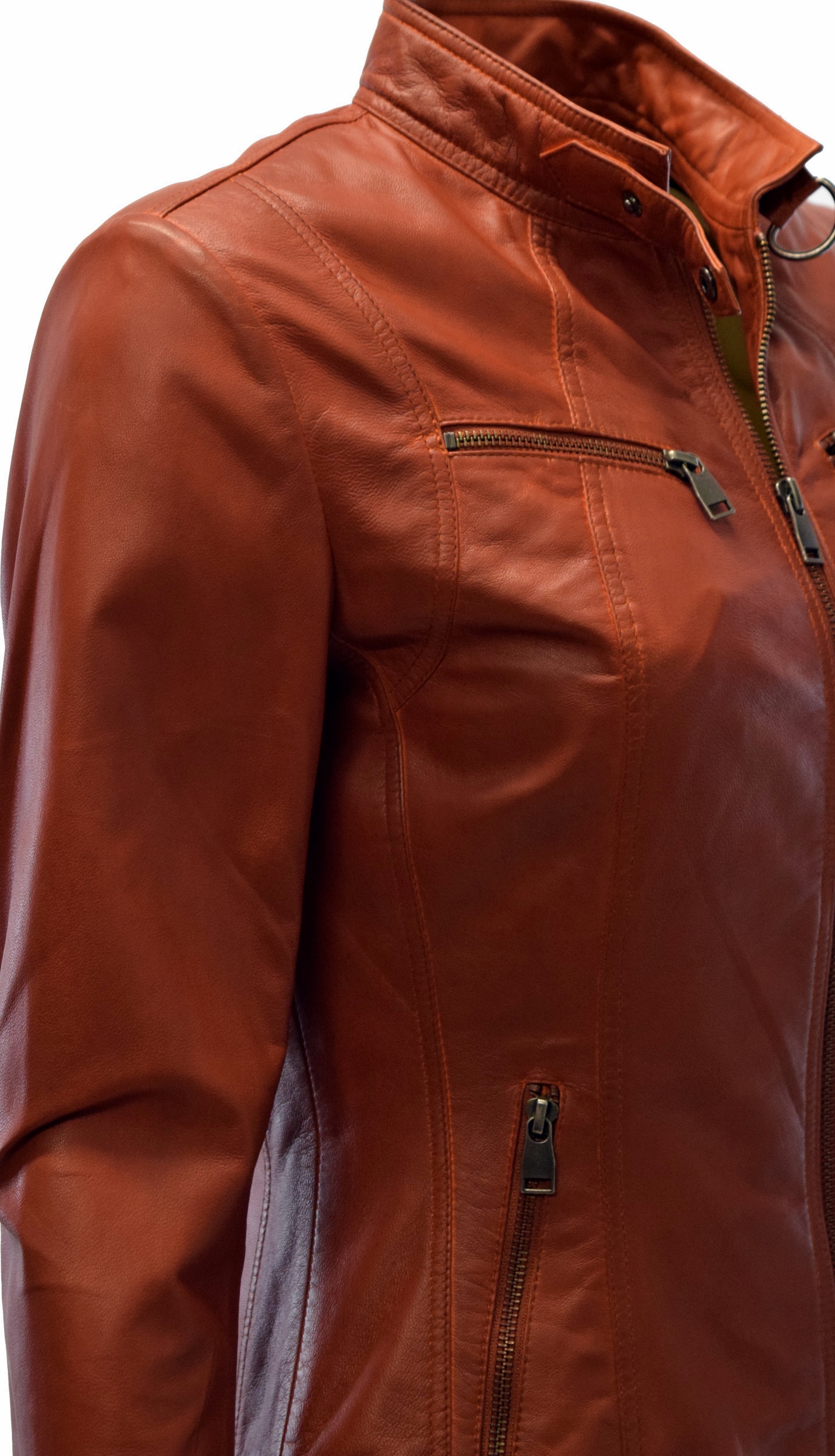 Damen Lederjacke P-14-01 washed Rostorange
