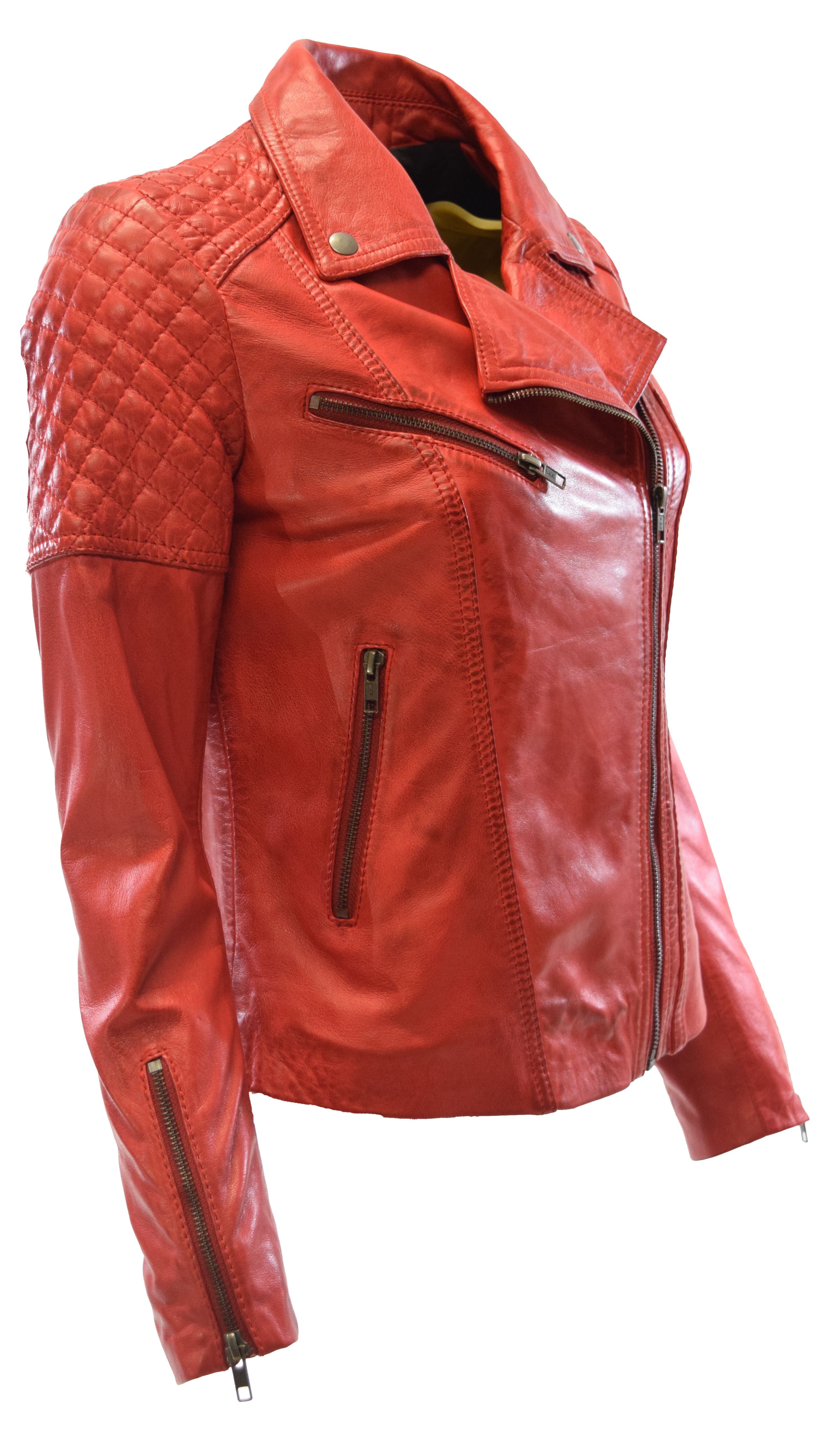 Damen Lederjacke Mona im Biker Stil in Rot