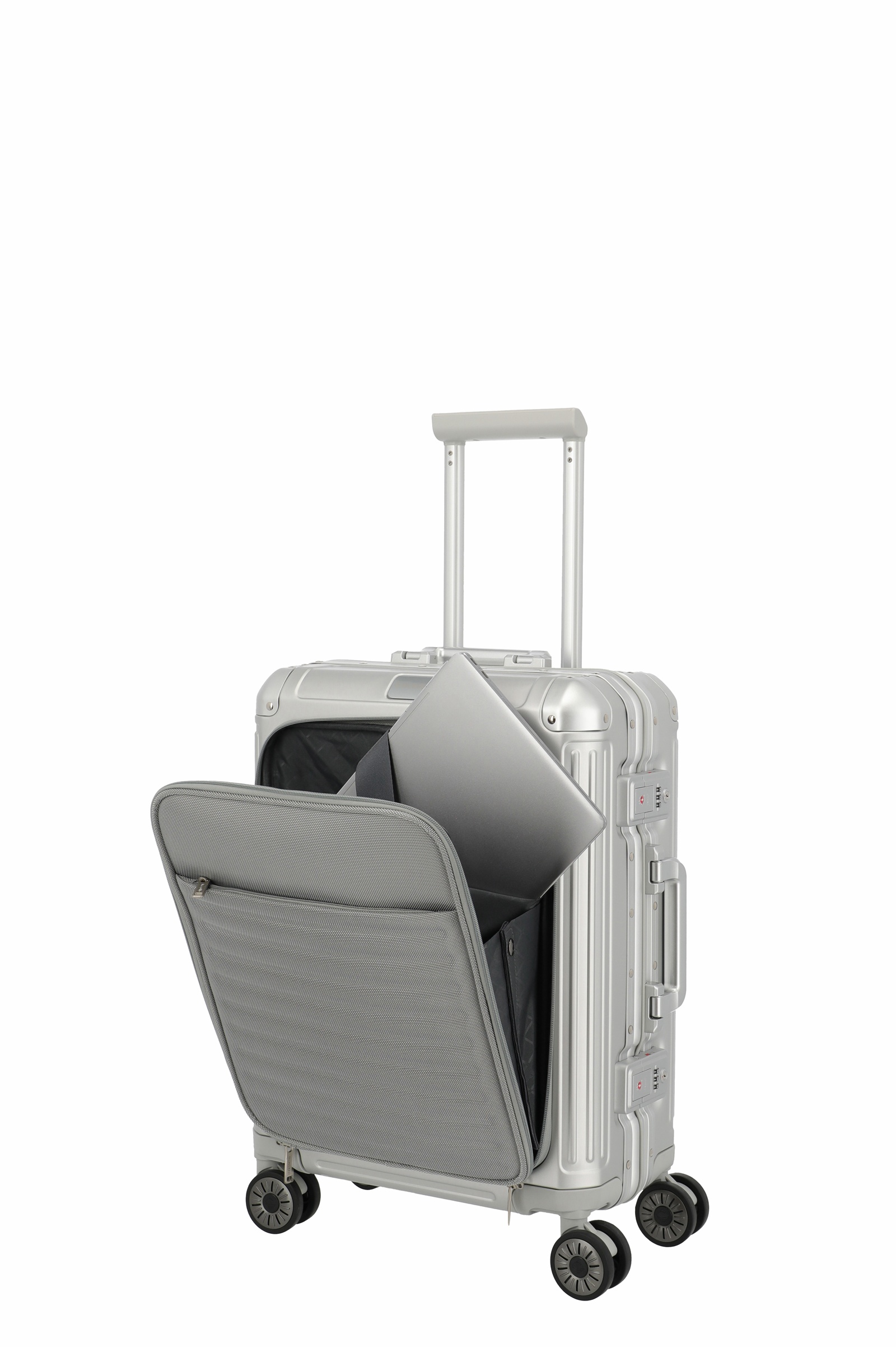 Travelite Aluminium Trolley Next 2.0 Vortasche S 55 cm mit 4 Rollen Silber