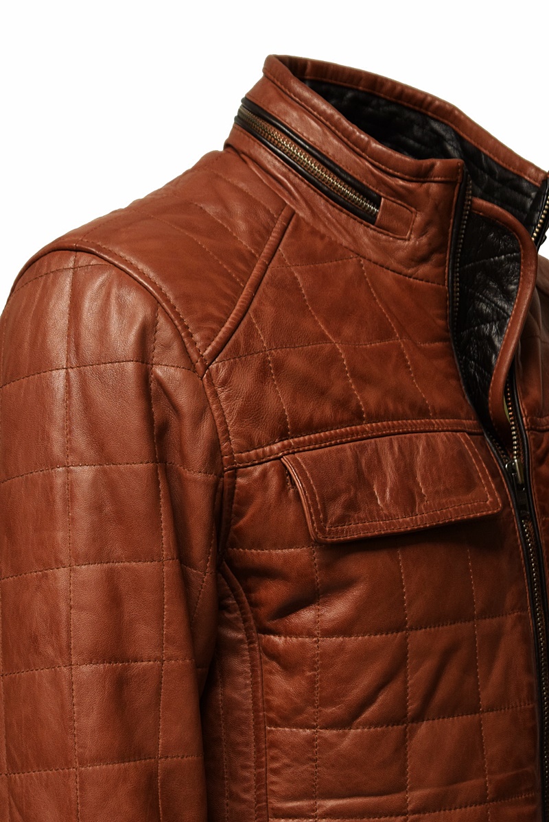 Herren Stepp-Lederjacke Colin washed Dunkelcognac