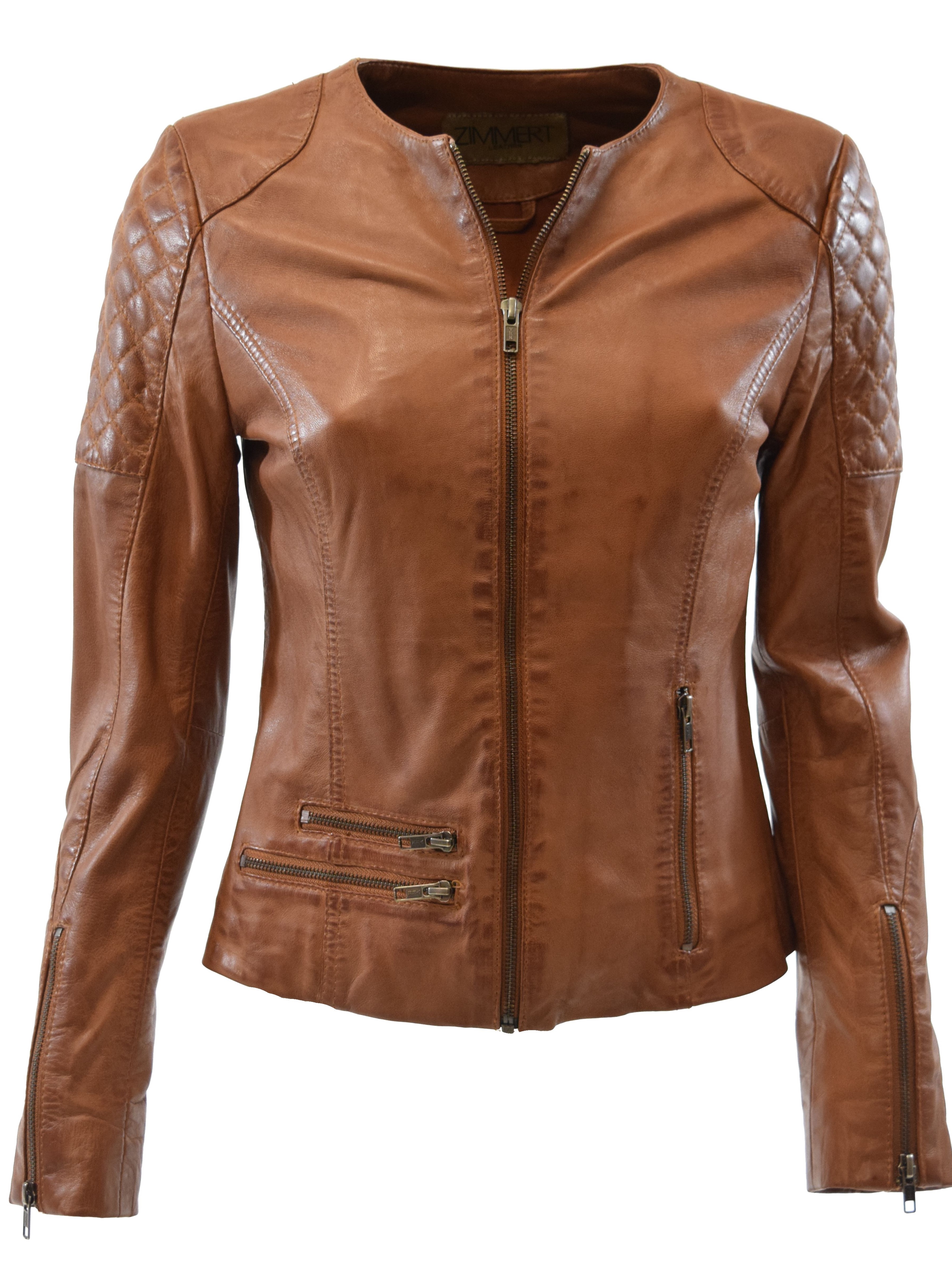 Damen Lederjacke "Lisa" in washed Cognac Braun