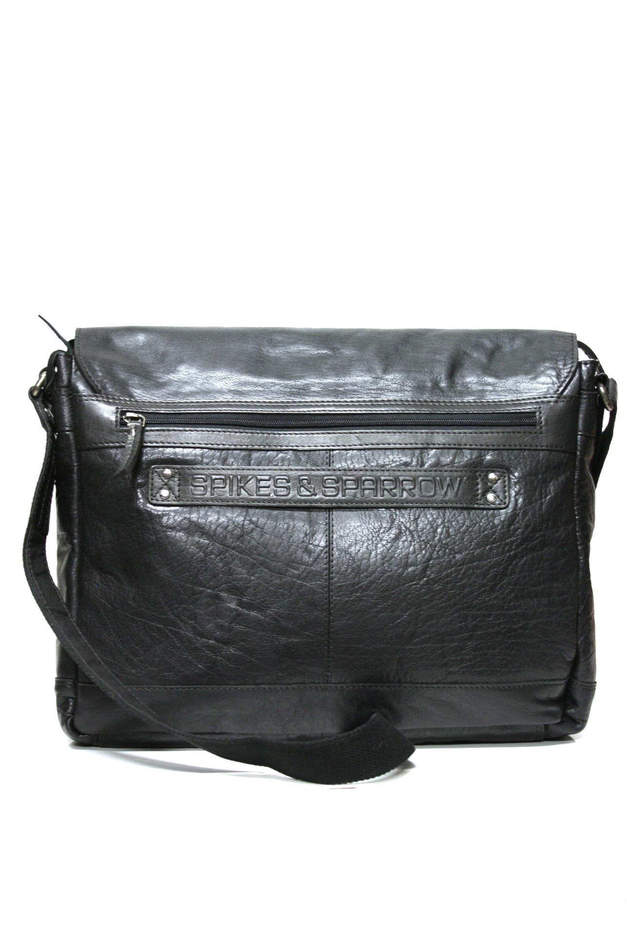 Spikes & Sparrow Leder Kuriertasche in vintage Schwarz