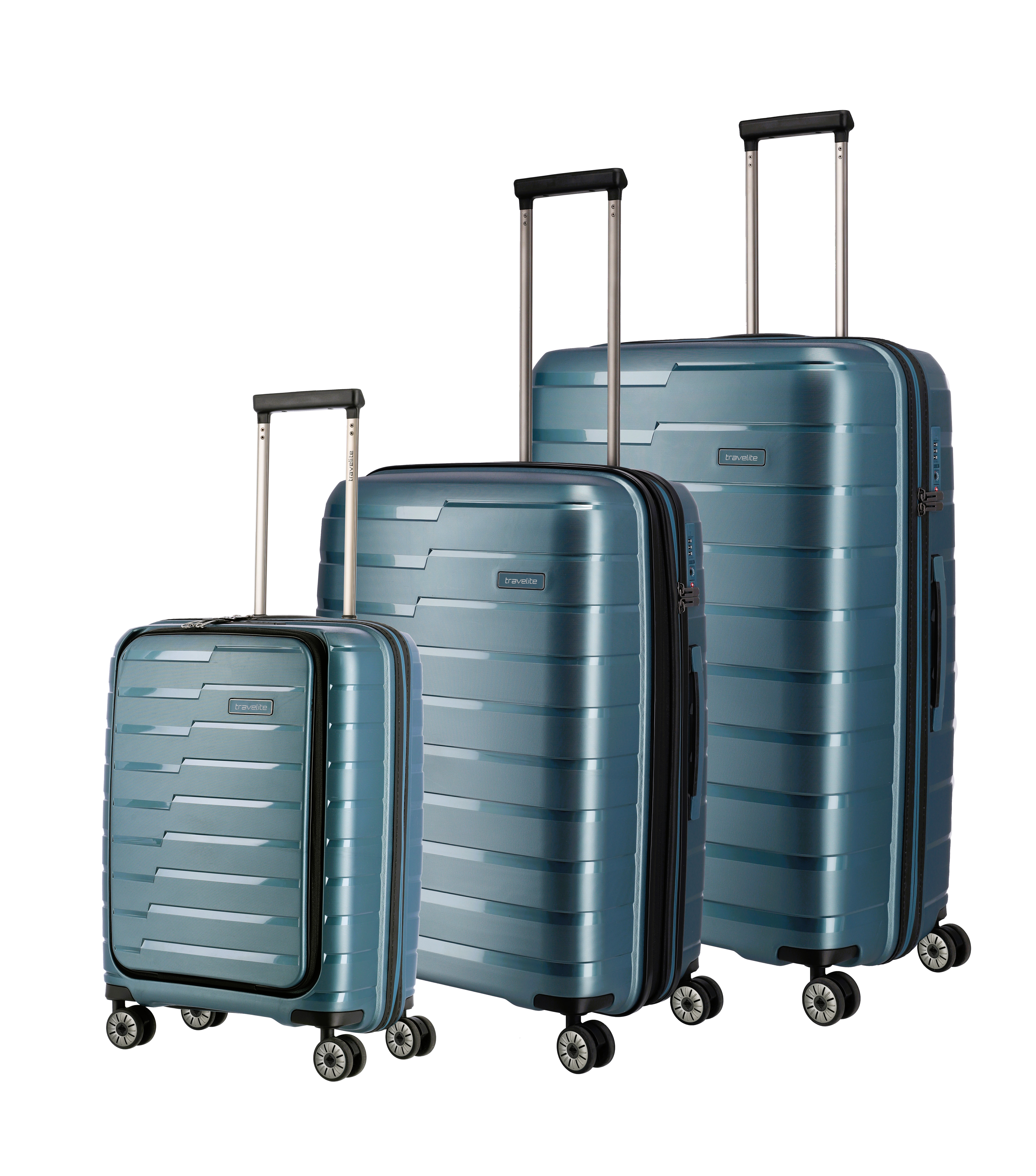 Travelite 3tlg Set Air Base 4 Rollen Trolley Vortasche Eisblau