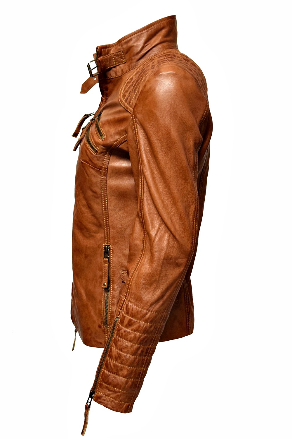 Damen Lederjacke Amy gesteppt washed Cognac