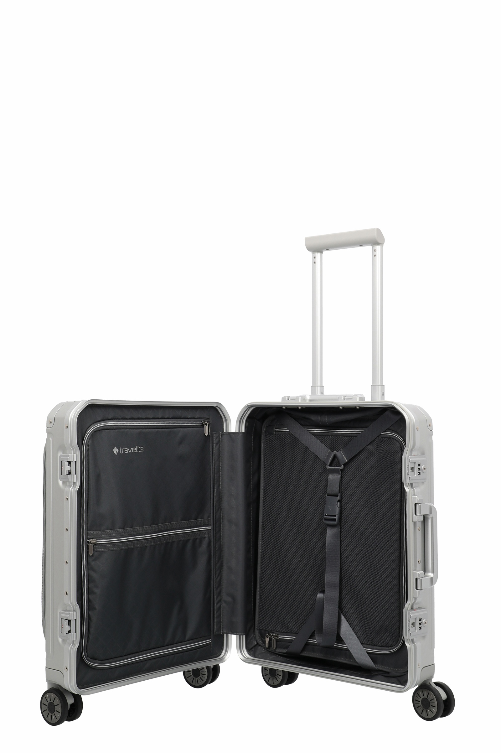 Travelite Aluminium Trolley Next 2.0 Vortasche S 55 cm mit 4 Rollen Silber