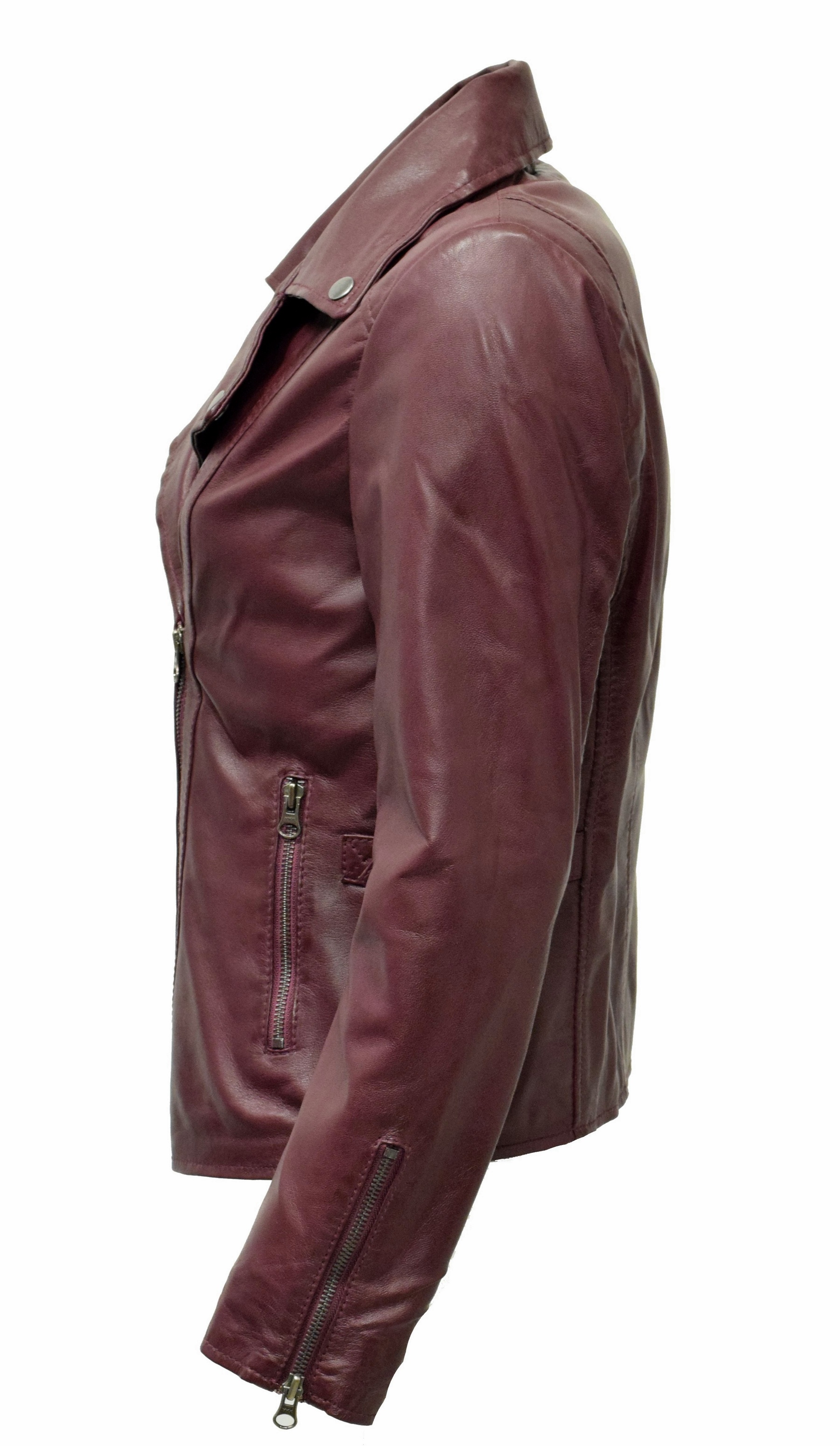 Damen Lederjacke Stella im Biker Stil in Bordorot