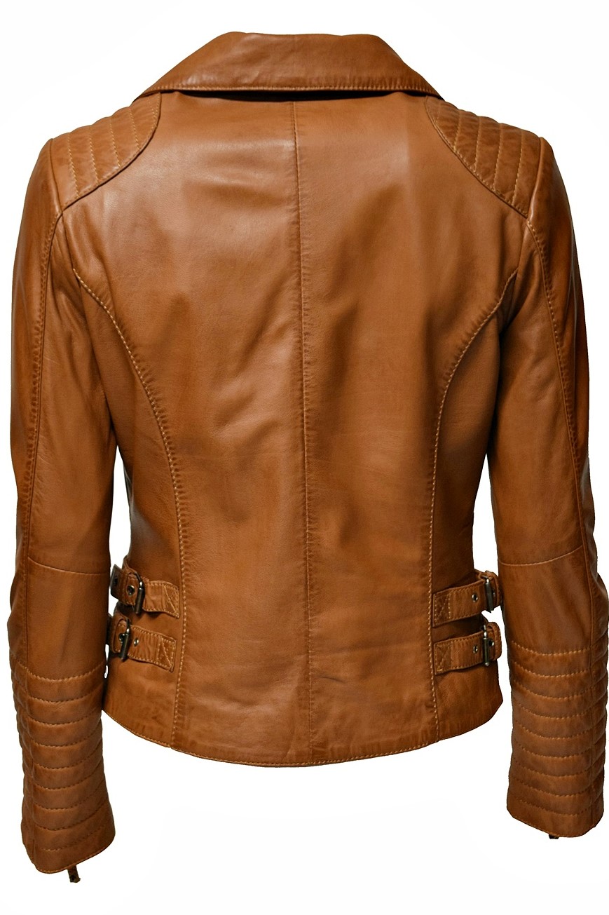 Damen Lederjacke Liszy in washed Dunkelcognac