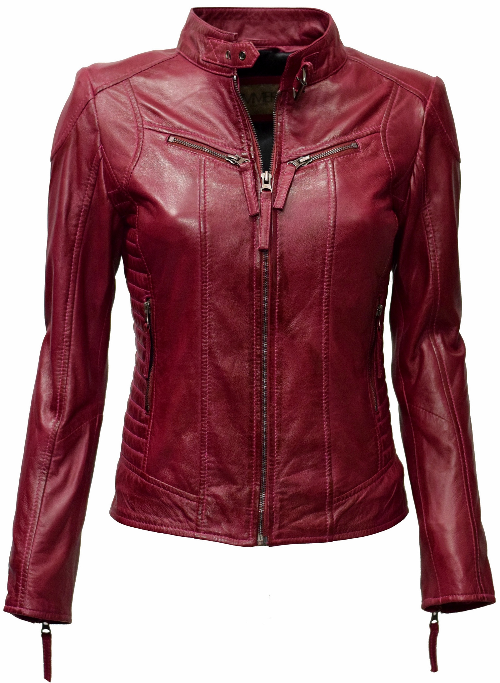 Damen Lederjacke Frida in washed Amaranth Rot