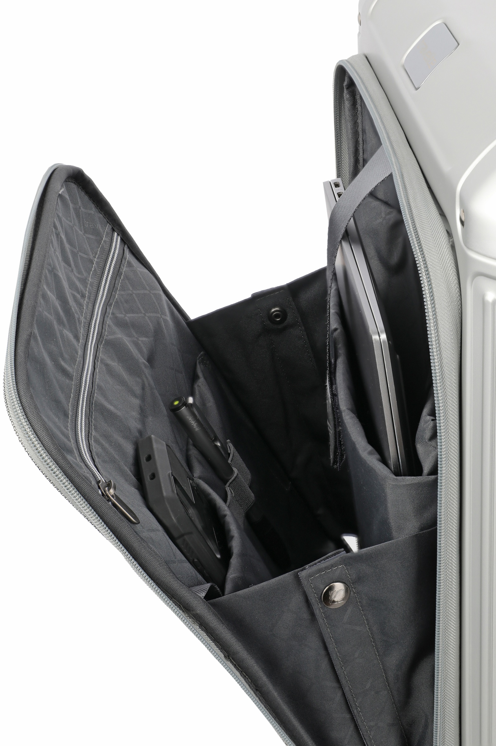 Travelite Aluminium Trolley Next 2.0 Vortasche S 55 cm mit 4 Rollen Silber