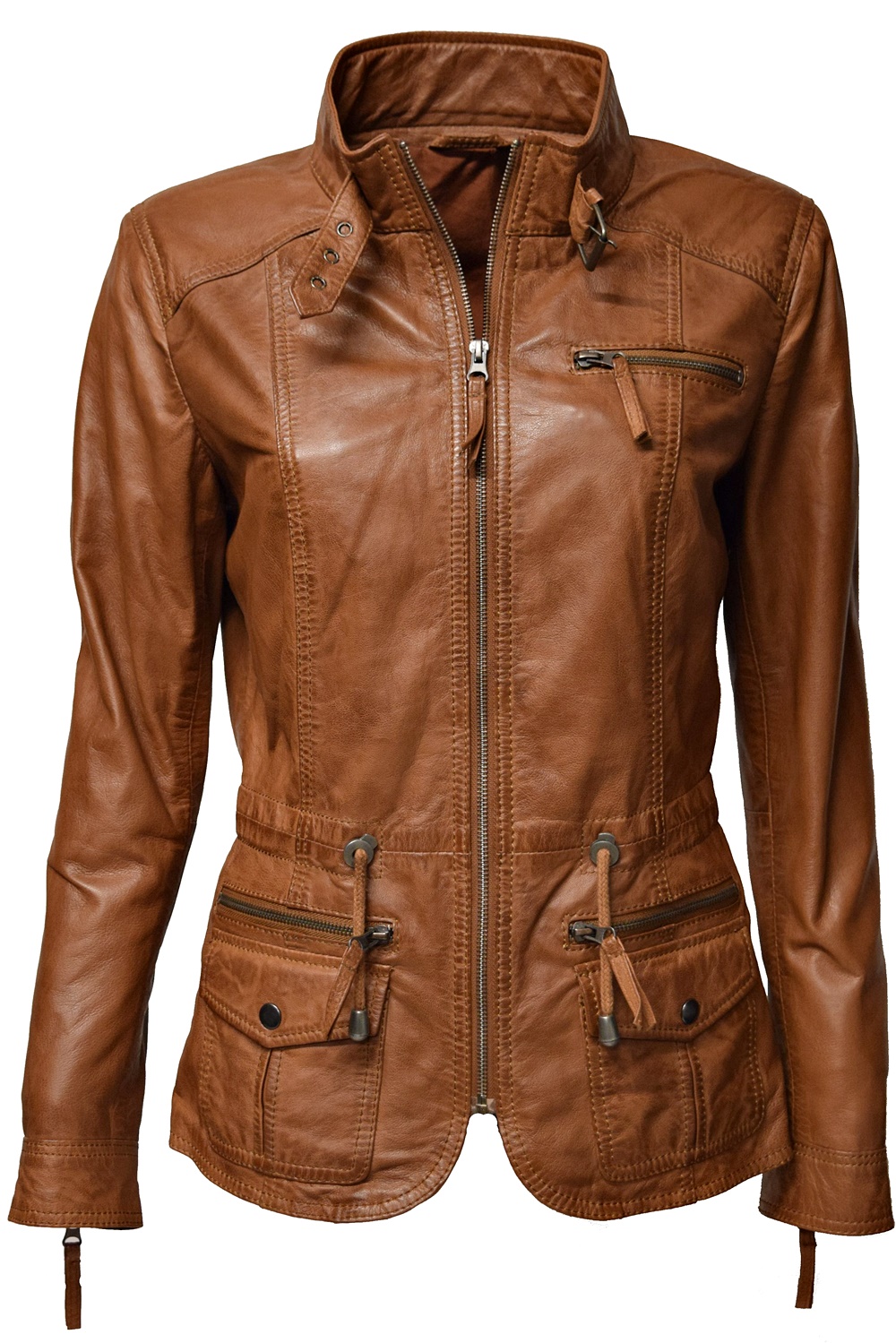 Damen Lederjacke Lana in Dunkelcognac