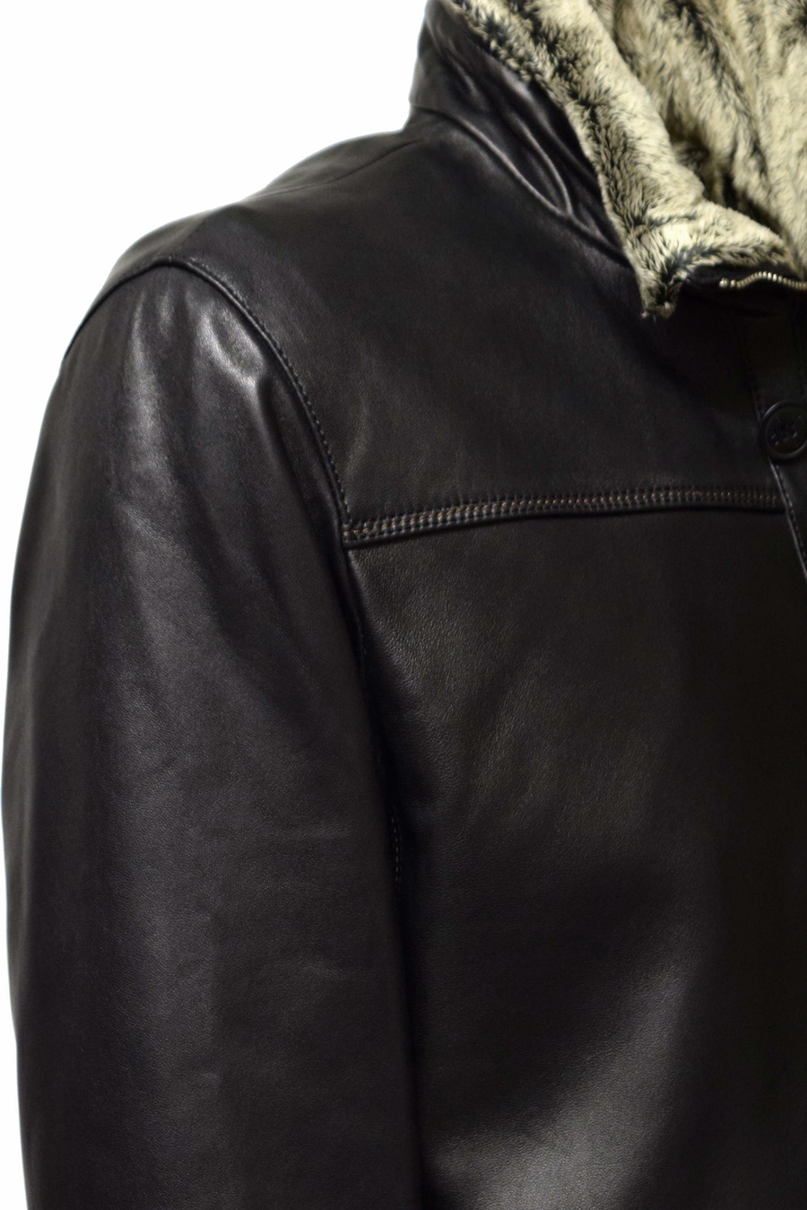 Herren Lederjacke Ron mit Fellfutter in Schwarz